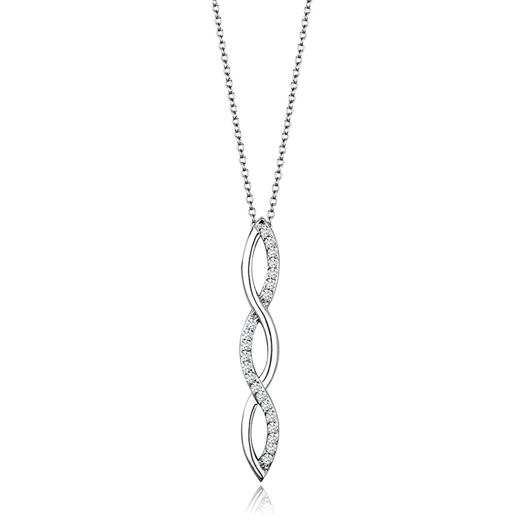 3W1039 - Rhodium Brass Chain Pendant with AAA Grade CZ  in Clear