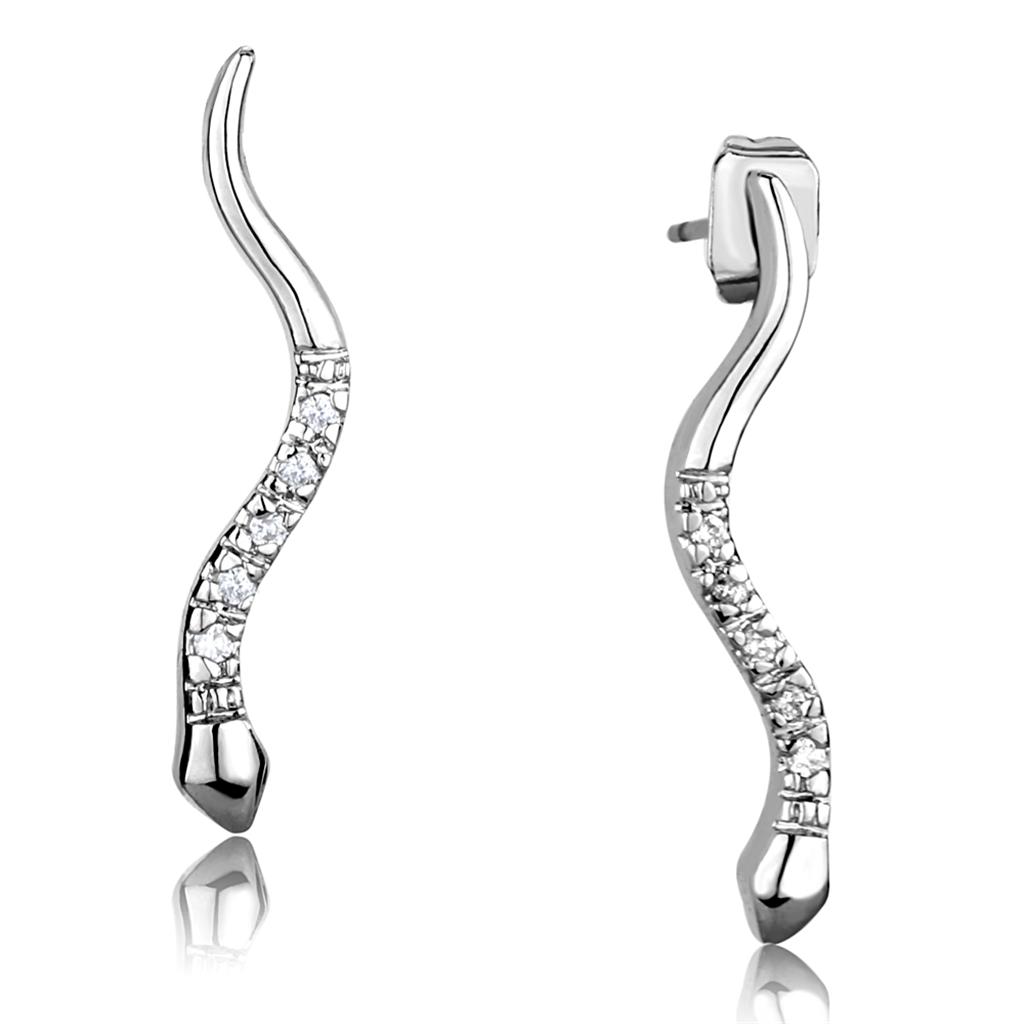 3W1051 - Rhodium Brass Earrings with AAA Grade CZ  in Clear