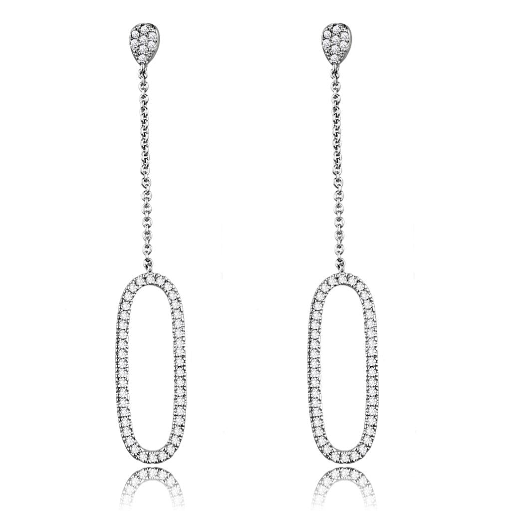 3W1058 - Rhodium Brass Earrings with AAA Grade CZ  in Clear