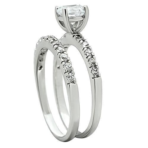 3W105 - Rhodium Brass Ring with AAA Grade CZ  in Clear