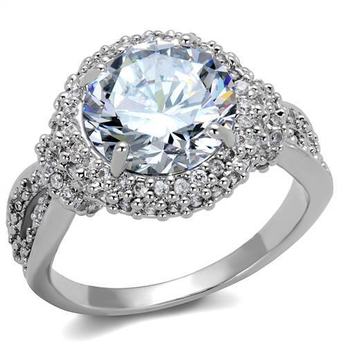 3W1087 - Rhodium Brass Ring with AAA Grade CZ  in Clear