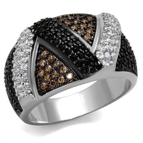 3W1088 - Rhodium + Ruthenium Brass Ring with AAA Grade CZ  in Multi Color