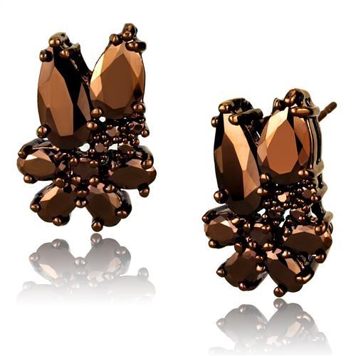 3W1107 - IP Coffee light Brass Earrings with AAA Grade CZ  in Light Coffee