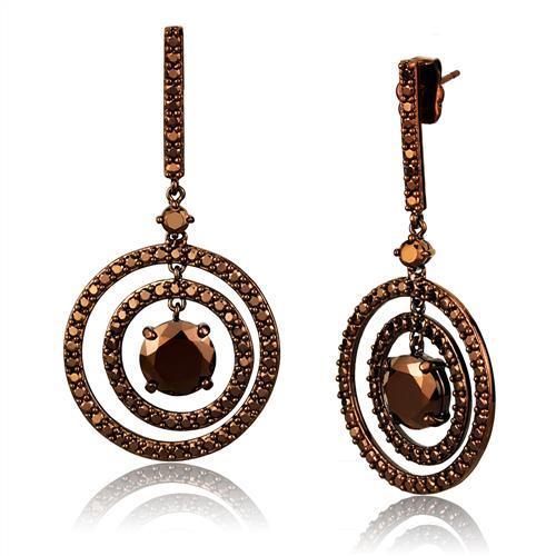 3W1109 - IP Coffee light Brass Earrings with AAA Grade CZ  in Light Coffee