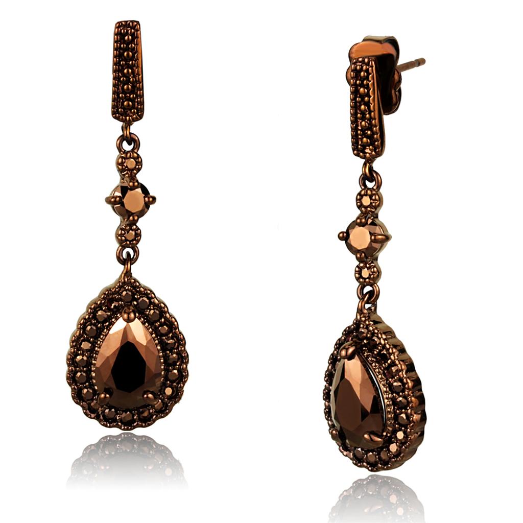 3W1111 - IP Coffee light Brass Earrings with AAA Grade CZ  in Light Coffee