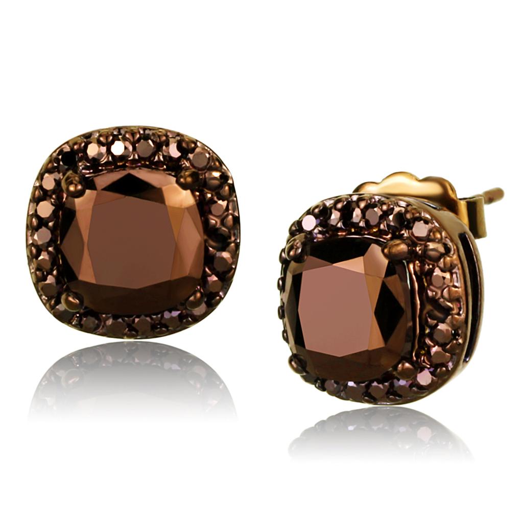 3W1116 - IP Coffee light Brass Earrings with AAA Grade CZ  in Light Coffee