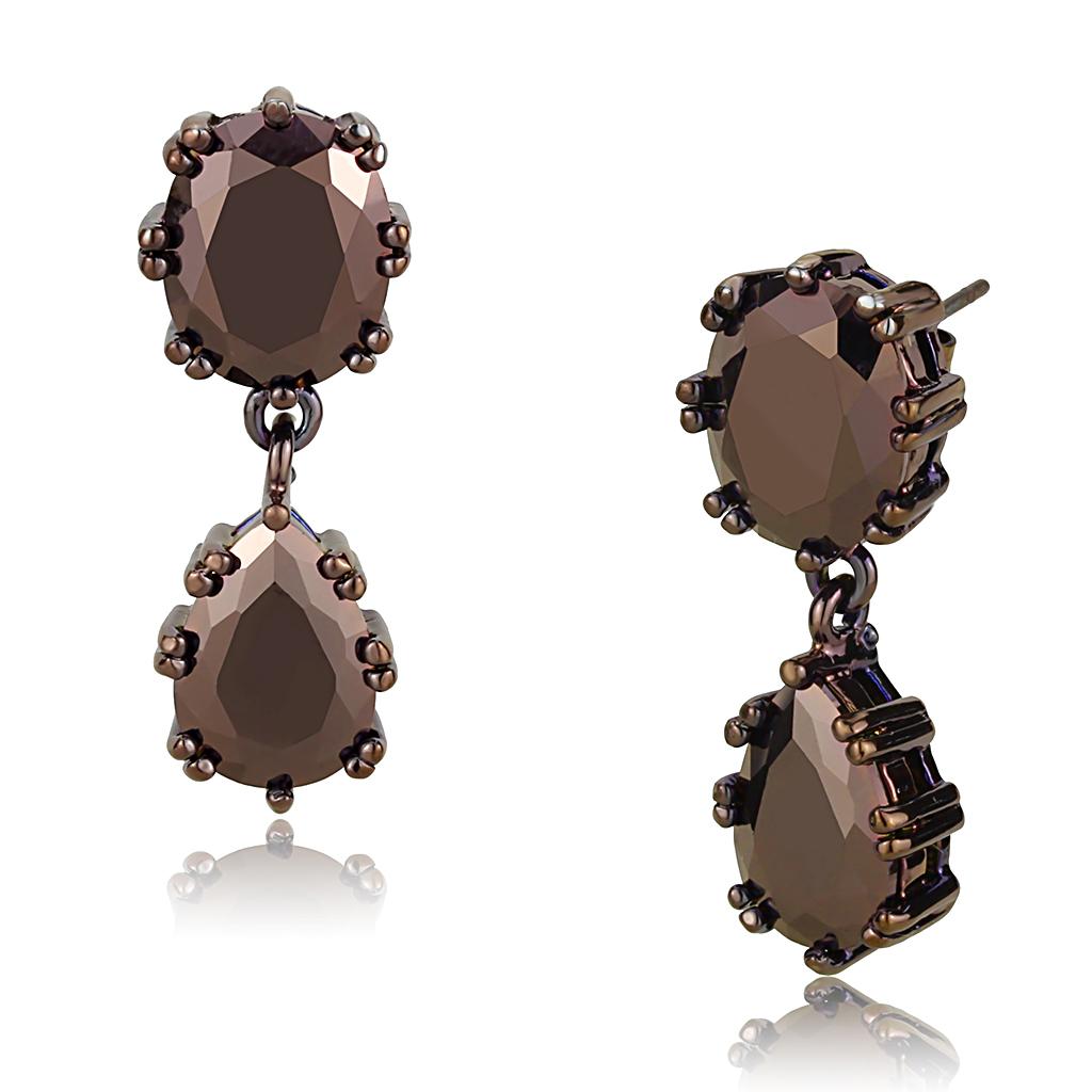 3W1121 - IP Coffee light Brass Earrings with AAA Grade CZ  in Light Coffee