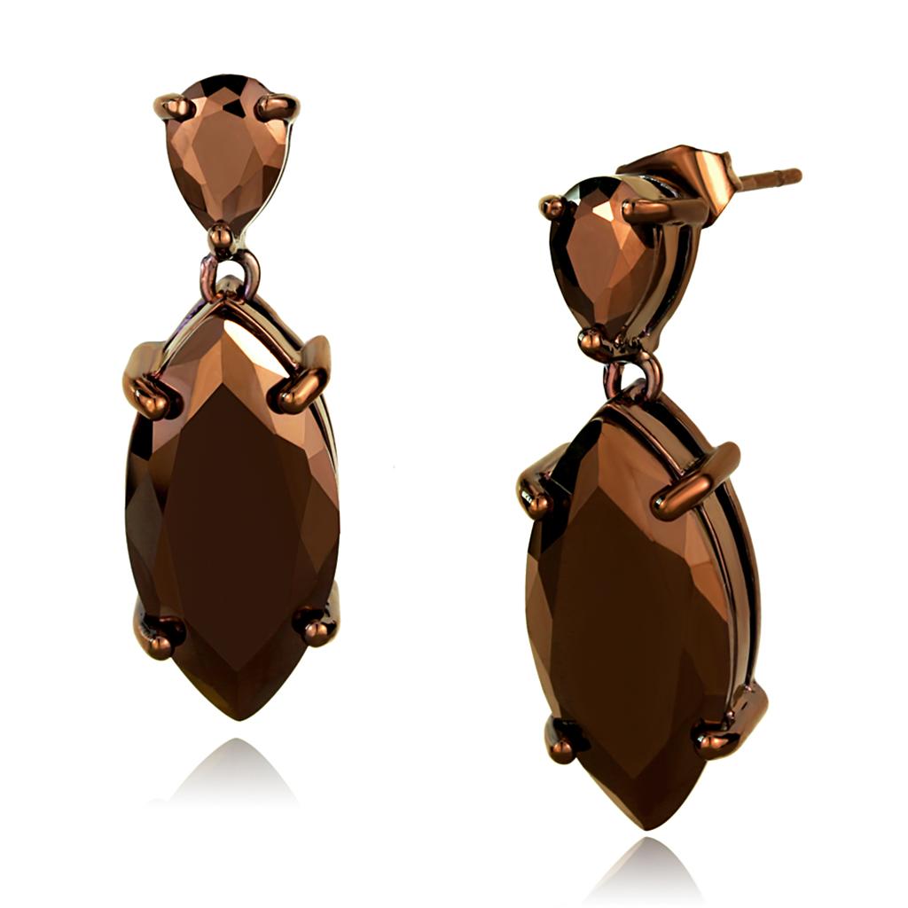 3W1123 - IP Coffee light Brass Earrings with AAA Grade CZ  in Light Coffee