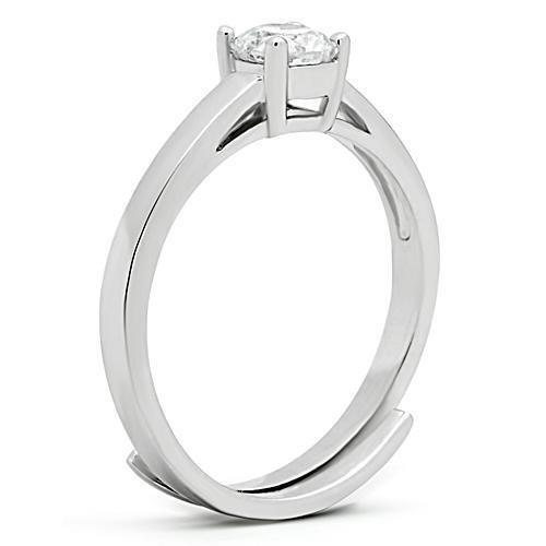 3W112 - Rhodium Brass Ring with AAA Grade CZ  in Clear