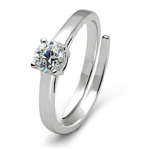 3W112 - Rhodium Brass Ring with AAA Grade CZ  in Clear