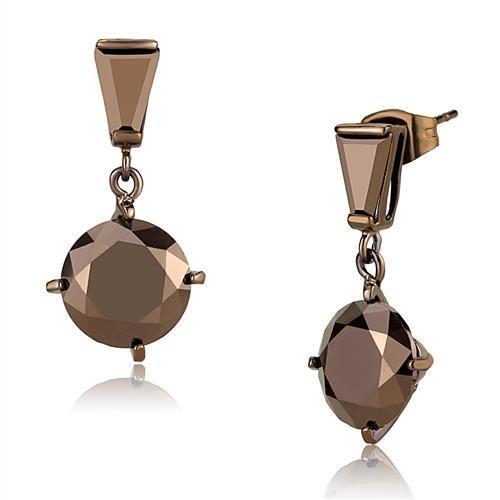 3W1133 - IP Coffee light Brass Earrings with AAA Grade CZ  in Light Coffee