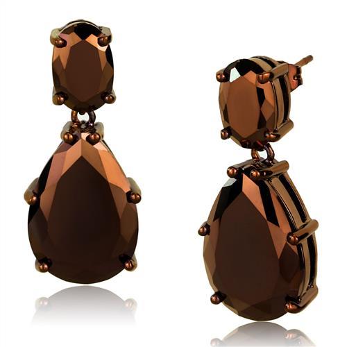 3W1135 - IP Coffee light Brass Earrings with AAA Grade CZ  in Light Coffee