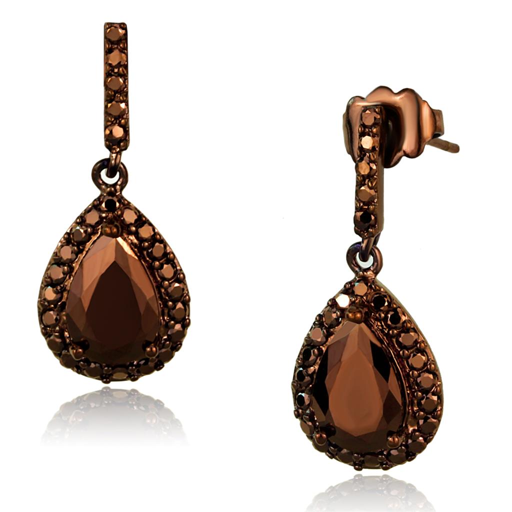 3W1136 - IP Coffee light Brass Earrings with AAA Grade CZ  in Light Coffee