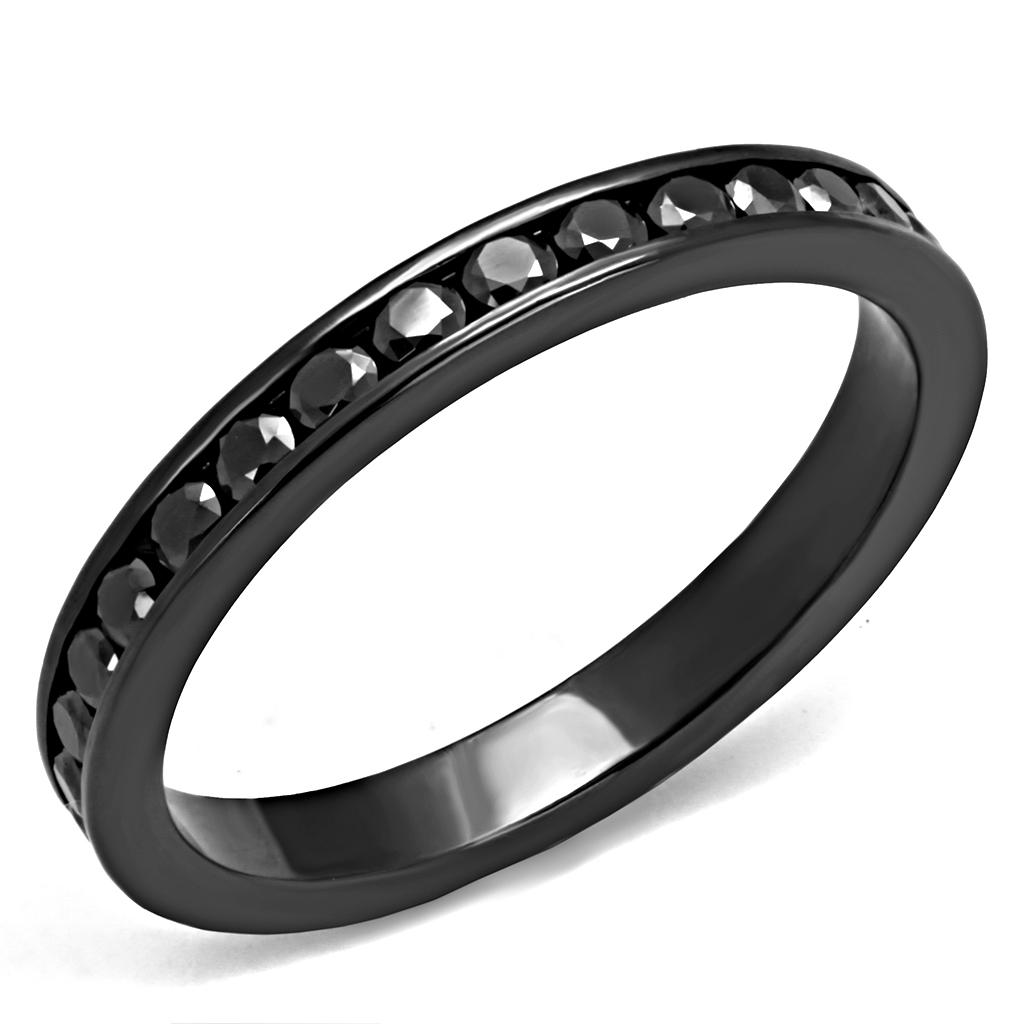 3W1138 - IP Light Black  (IP Gun) Brass Ring with AAA Grade CZ  in Light Gray