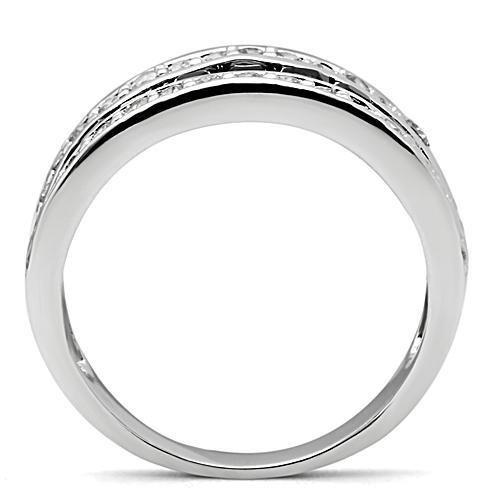 3W117 - Rhodium Brass Ring with AAA Grade CZ  in Jet