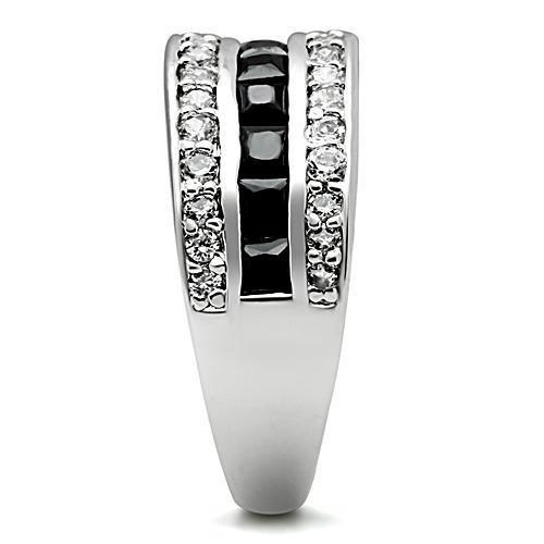 3W117 - Rhodium Brass Ring with AAA Grade CZ  in Jet