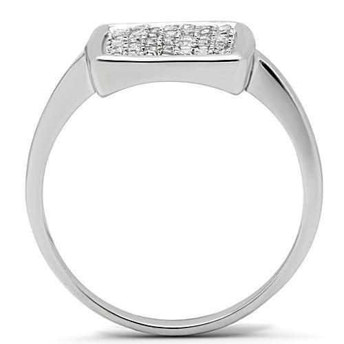 3W120 - Rhodium Brass Ring with AAA Grade CZ  in Clear