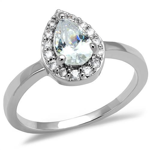 3W1219 - Rhodium Brass Ring with AAA Grade CZ  in Clear