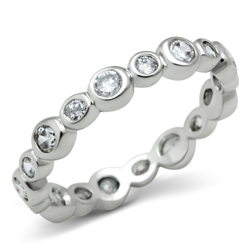 3W121 - Rhodium Brass Ring with AAA Grade CZ  in Clear