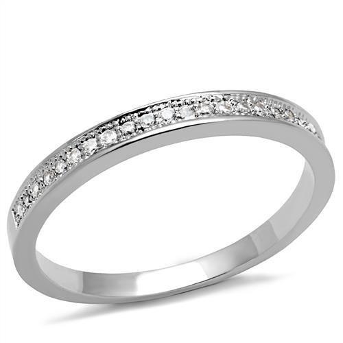 3W1234 - Rhodium Brass Ring with AAA Grade CZ  in Clear