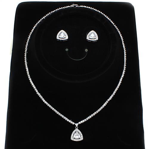 3W1244 - Rhodium Brass Jewelry Sets with AAA Grade CZ  in Clear