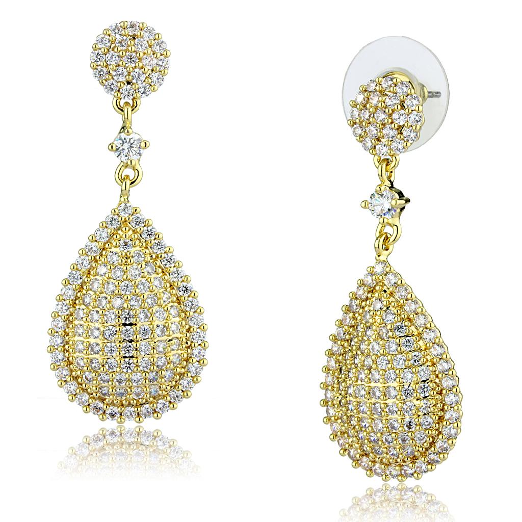 3W1259 - Gold Brass Earrings with AAA Grade CZ  in Clear