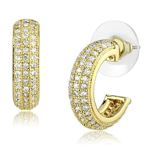 3W1261 - Gold Brass Earrings with AAA Grade CZ  in Clear