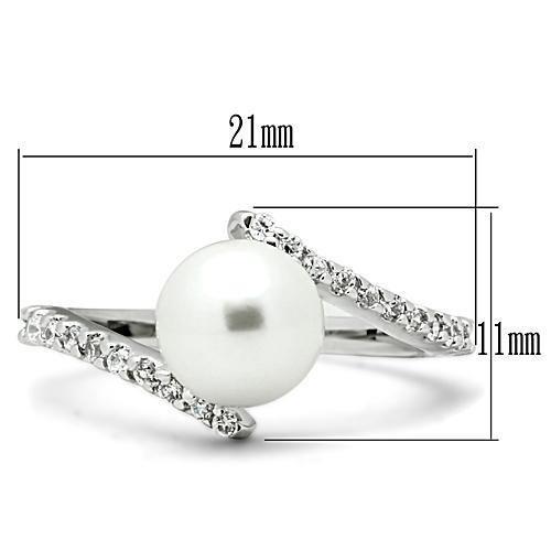 3W126 - Rhodium Brass Ring with Synthetic Pearl in White