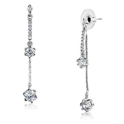 3W1277 - Rhodium Brass Earrings with AAA Grade CZ  in Clear