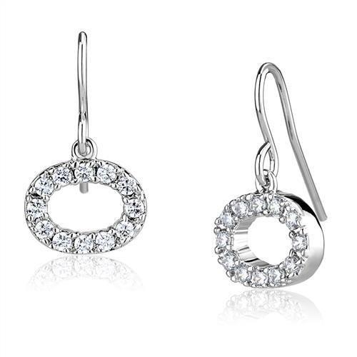 3W1278 - Rhodium Brass Earrings with AAA Grade CZ  in Clear