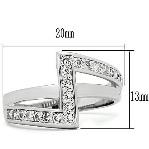 3W127 - Rhodium Brass Ring with AAA Grade CZ  in Clear