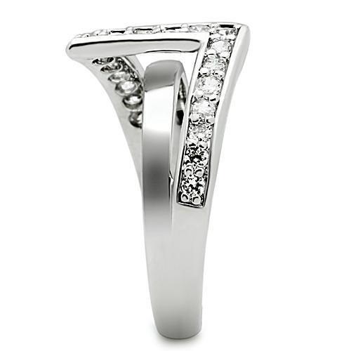 3W127 - Rhodium Brass Ring with AAA Grade CZ  in Clear