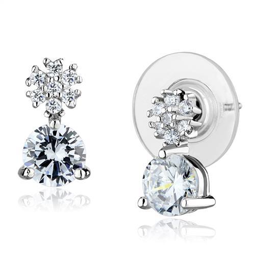 3W1283 - Rhodium Brass Earrings with AAA Grade CZ  in Clear