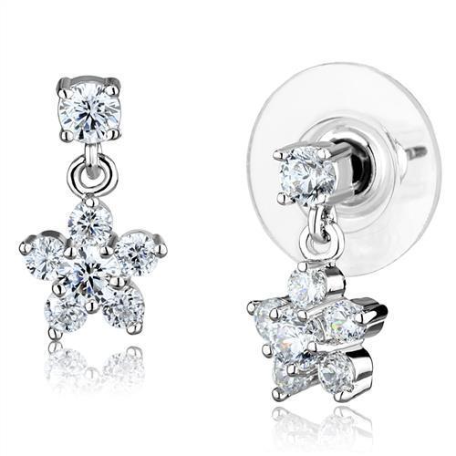 3W1284 - Rhodium Brass Earrings with AAA Grade CZ  in Clear