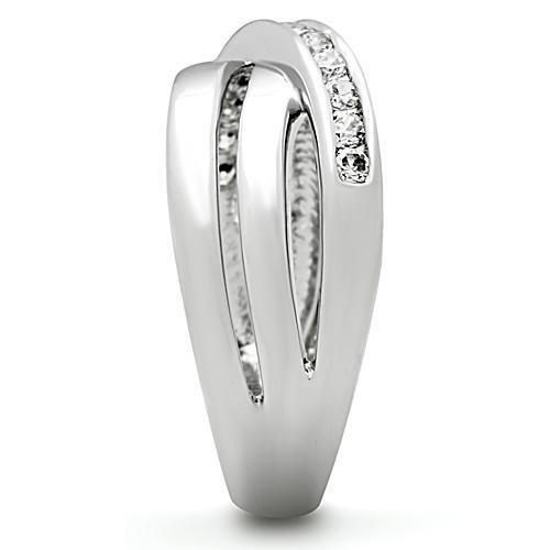 3W128 - Rhodium Brass Ring with AAA Grade CZ  in Clear