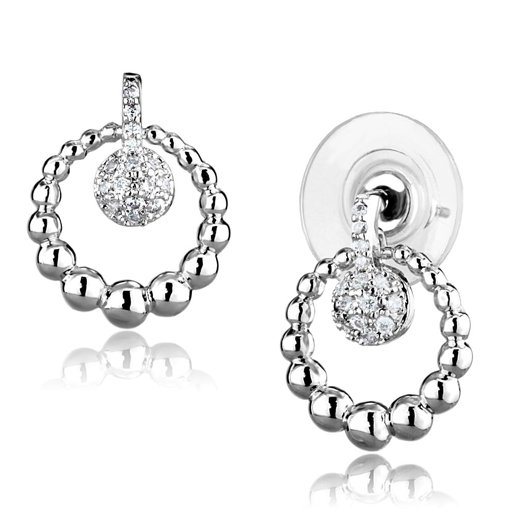 3W1296 - Rhodium Brass Earrings with AAA Grade CZ  in Clear