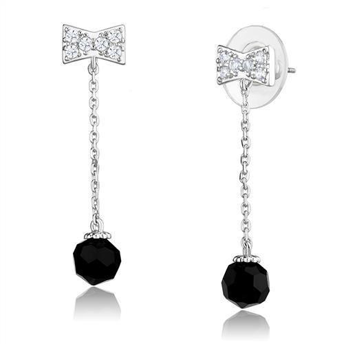 3W1300 - Rhodium Brass Earrings with AAA Grade CZ  in Clear