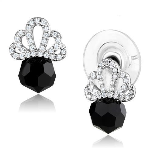 3W1303 - Rhodium Brass Earrings with AAA Grade CZ  in Clear