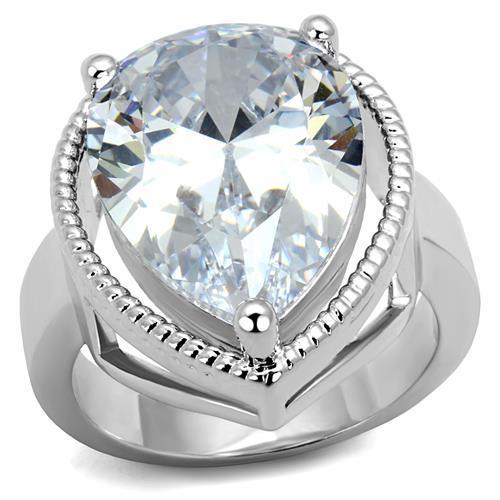 3W1305 - Rhodium Brass Ring with AAA Grade CZ  in Clear