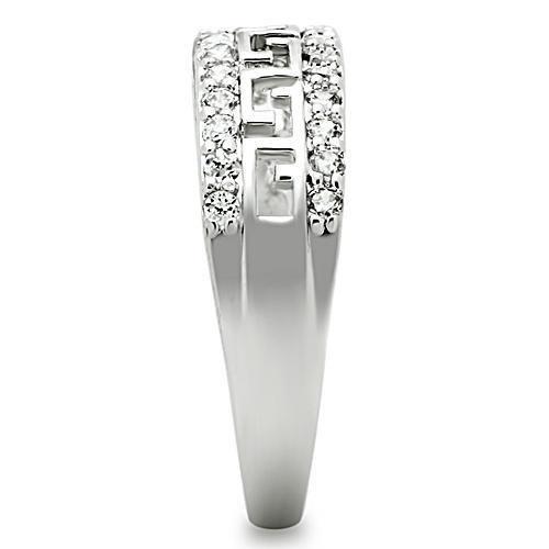 3W130 - Rhodium Brass Ring with AAA Grade CZ  in Clear