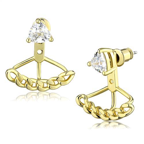 3W1313 - Gold Brass Earrings with AAA Grade CZ  in Clear