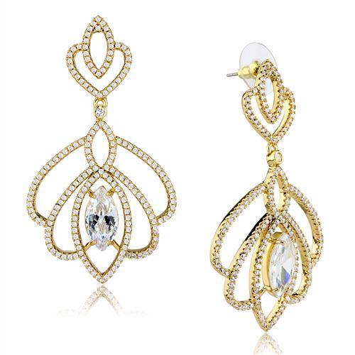 3W1324 - Gold Brass Earrings with AAA Grade CZ  in Clear