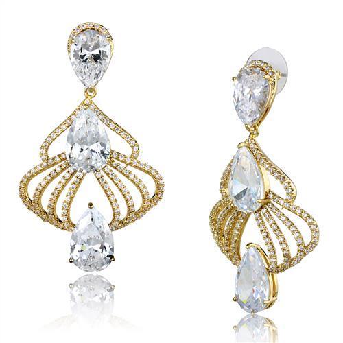 3W1325 - Gold Brass Earrings with AAA Grade CZ  in Clear