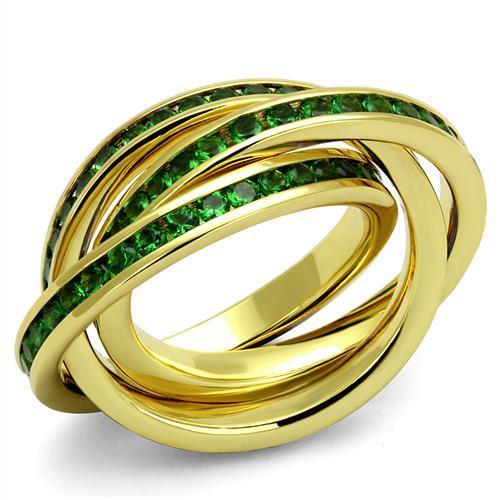 3W1327 - Gold Brass Ring with Synthetic Synthetic Glass in Emerald