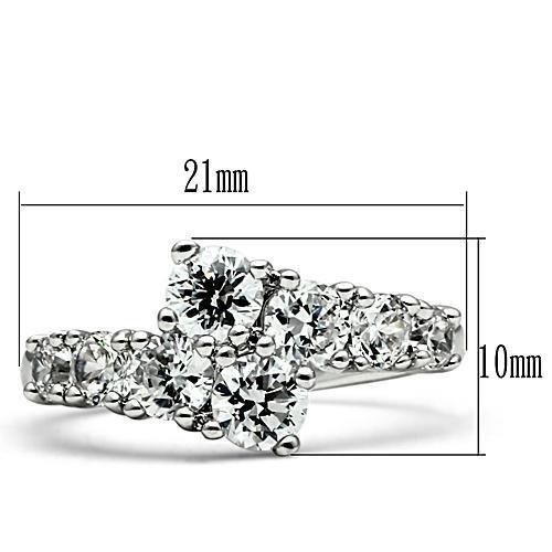 3W132 - Rhodium Brass Ring with AAA Grade CZ  in Clear