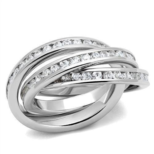 3W1331 - Rhodium Brass Ring with AAA Grade CZ  in Clear