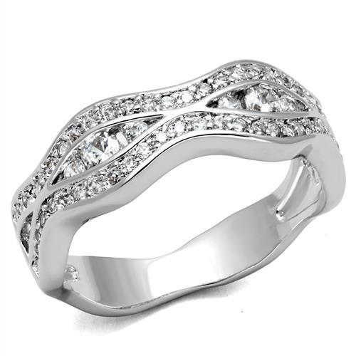 3W1345 - Rhodium Brass Ring with AAA Grade CZ  in Clear