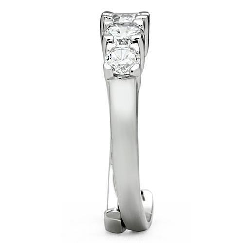 3W134 - Rhodium Brass Ring with AAA Grade CZ  in Clear