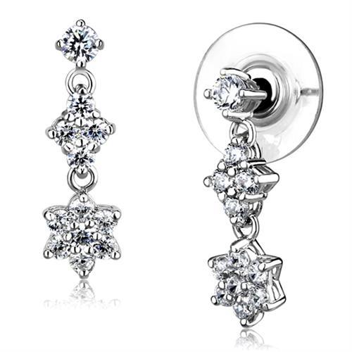 3W1357 - Rhodium Brass Earrings with AAA Grade CZ  in Clear