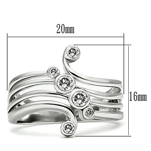 3W135 - Rhodium Brass Ring with AAA Grade CZ  in Clear